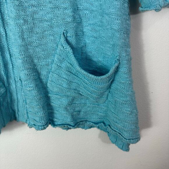 Habitat Sweater Womens Small Blue Textured Ribbed Lagenlook Pockets 100% Cotton - Picture 4 of 7